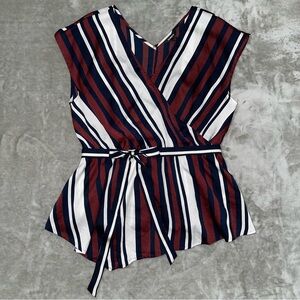 Express Sleeveless Striped Wrap Blouse Asymmetrical Tie Waist Size Large